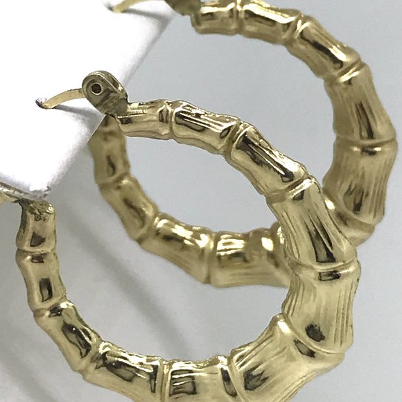 Jewelry - Large 14 kt yellow gold hoops with bamboo texture